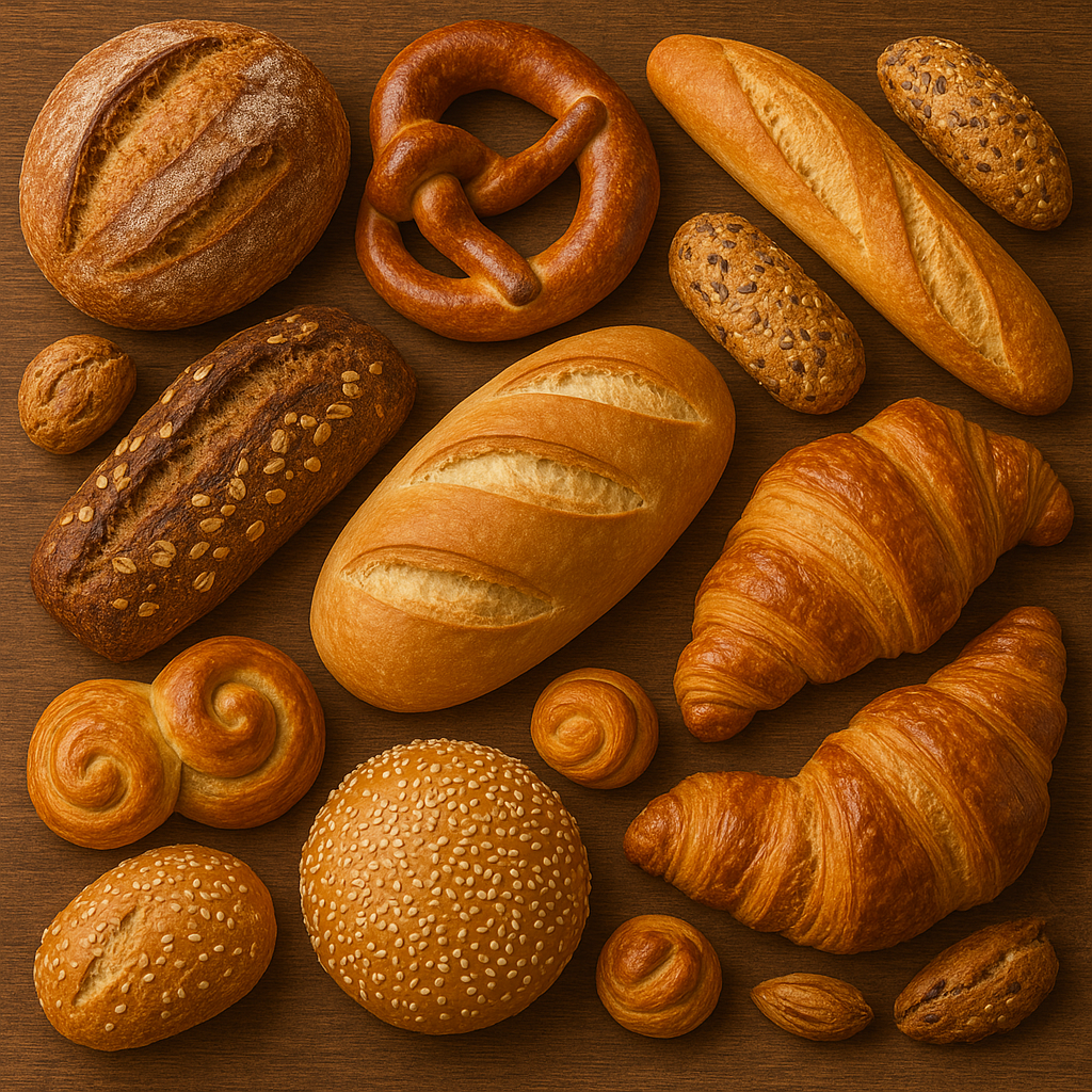 Bakery — fresh bread loaves, croissants and buns