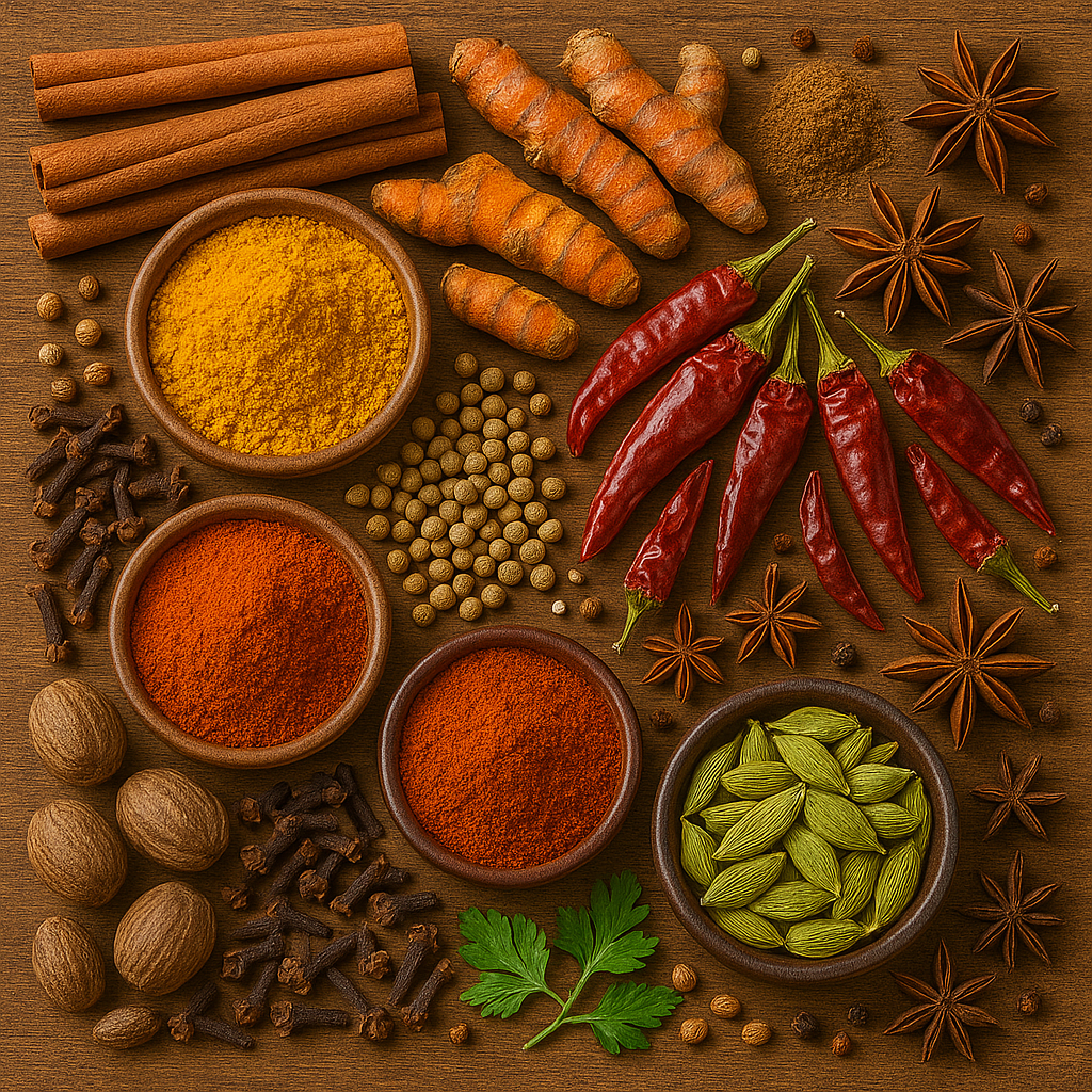 Zanzibar spices — cinnamon sticks, cloves, turmeric, star anise